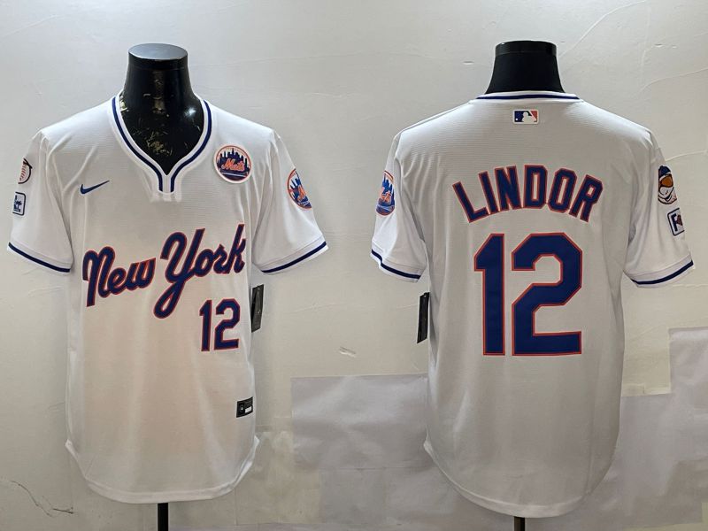 Men New York Mets #12 Lindor White Throwback Game Nike 2025 MLB Jersey style 1